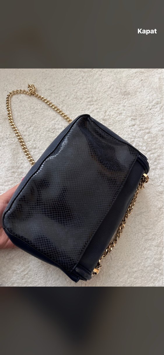 Zincir Detaylı Siyah Deri Kadın Çanta - Görsel 3