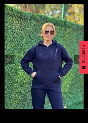 Lacivert Kapüşonlu Kadın Eşofman Takımı champion marka - Görsel 2