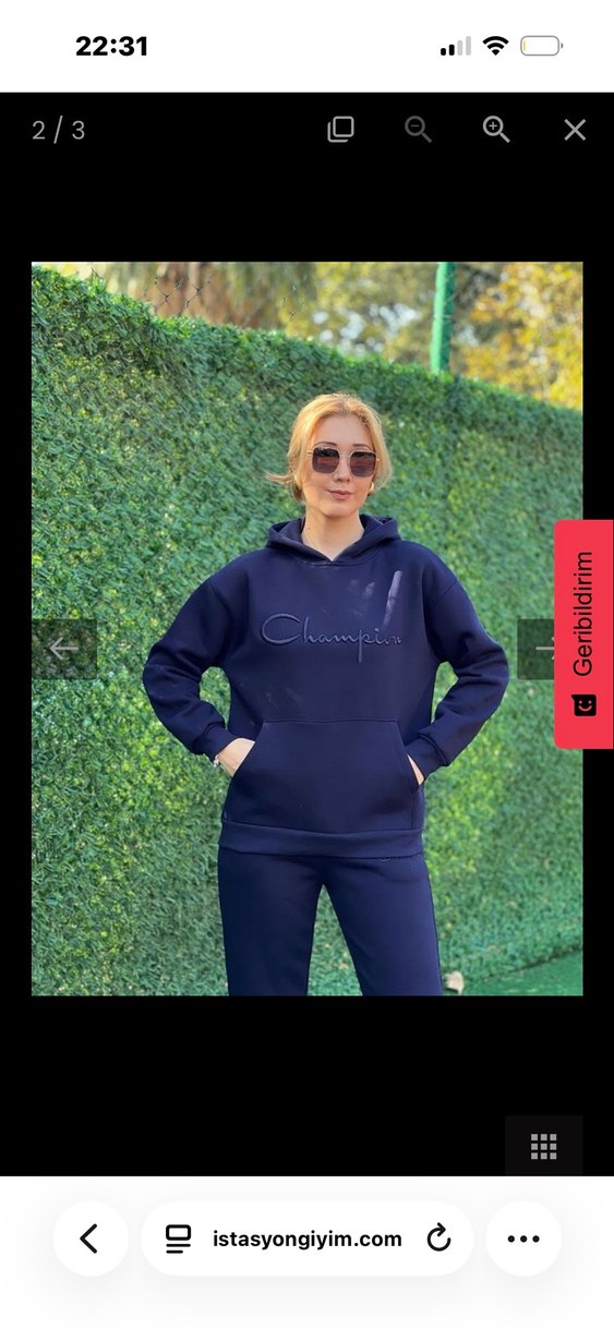 Lacivert Kapüşonlu Kadın Eşofman Takımı champion marka - Görsel 2