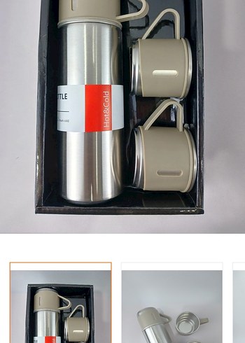 Vakumlu Termos ve 3 Adet Bej Bardak - Görsel 3