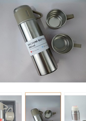 Vakumlu Termos ve 3 Adet Bej Bardak - Görsel 2