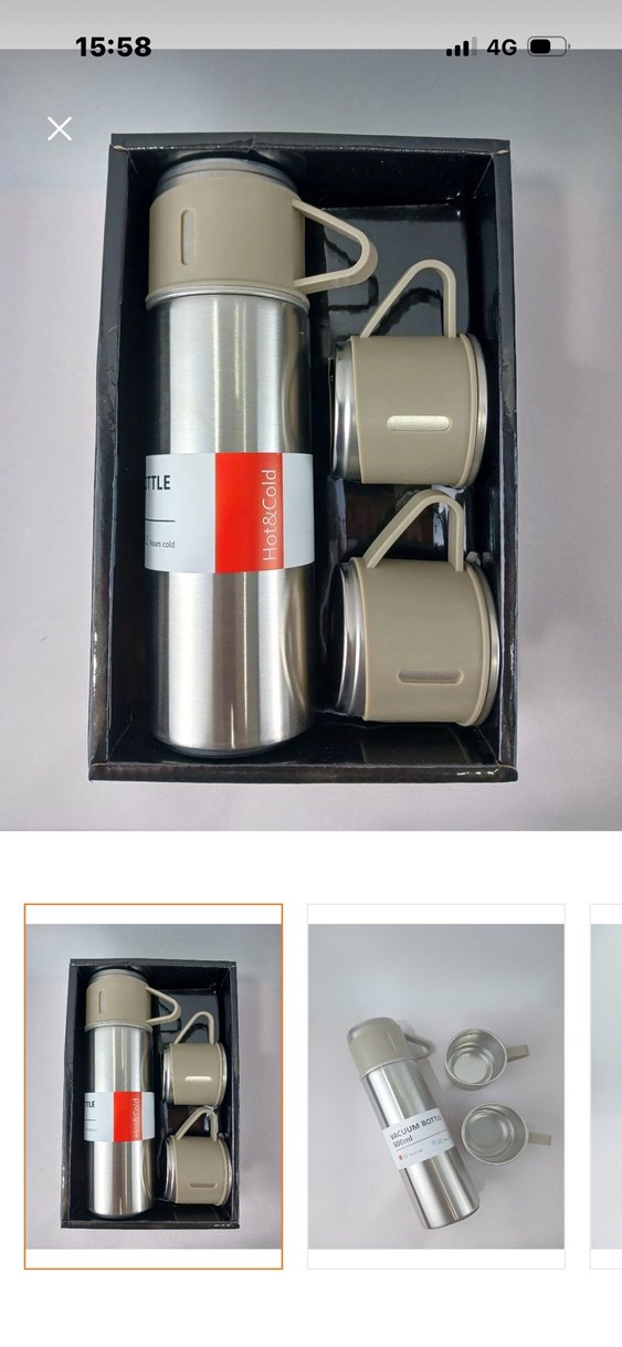 Vakumlu Termos ve 3 Adet Bej Bardak - Görsel 3