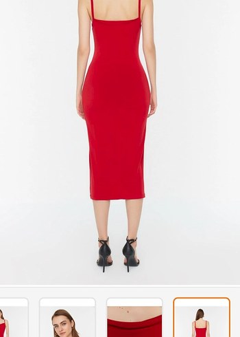 Kırmızı Degaje yaka  Elbise - Görsel 3