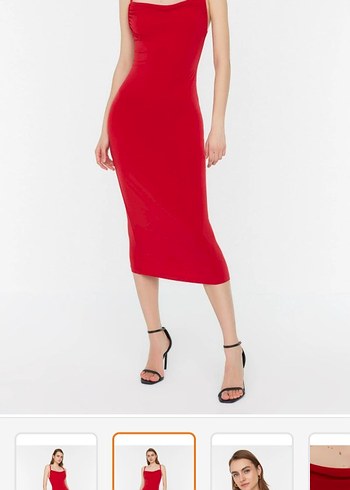 Kırmızı Degaje yaka  Elbise - Görsel 2