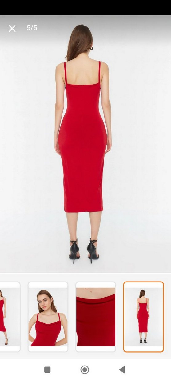 Kırmızı Degaje yaka  Elbise - Görsel 3