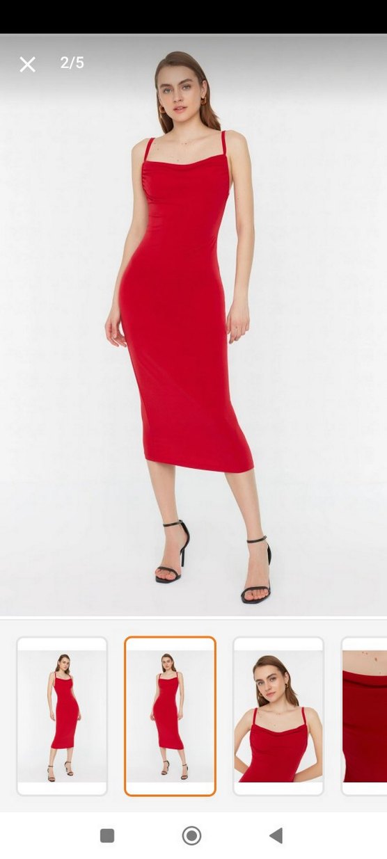 Kırmızı Degaje yaka  Elbise - Görsel 2