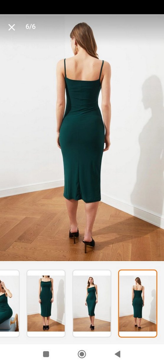 Kadın Yeşil Uzun Askılı  Elbise - Görsel 3