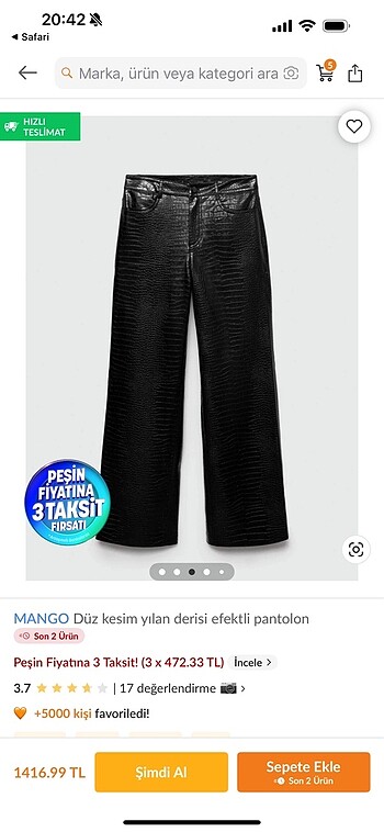 Mango Mango yılan derisi pantolon