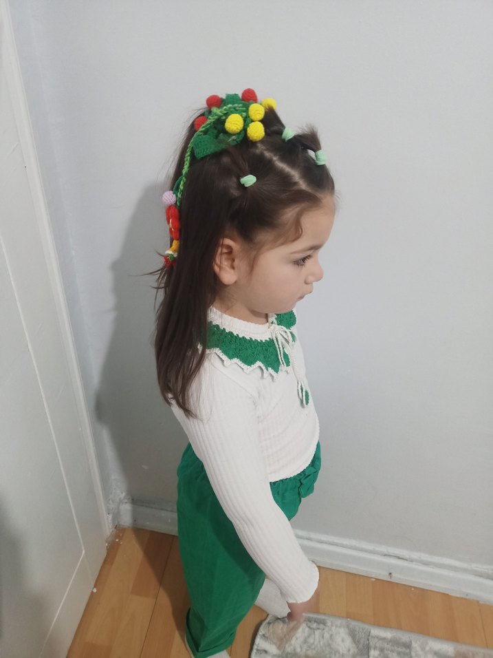 Kız Çocuk Nakışlı Yeşil Bol Pantolon - Görsel 2