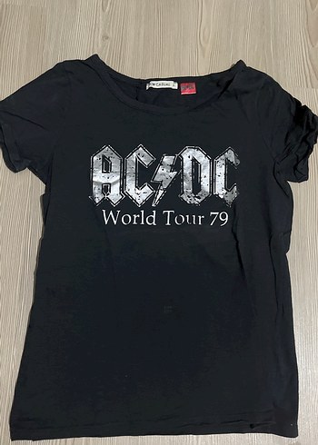 Kız Siyah AC/DC Baskılı Rock Punk Tişört - Görsel 2