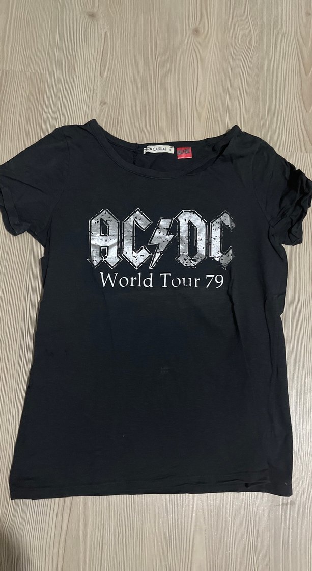 Kız Siyah AC/DC Baskılı Rock Punk Tişört - Görsel 2