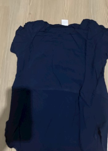 Kadın Lacivert Keten Kısa Kollu Tişört - Görsel 2