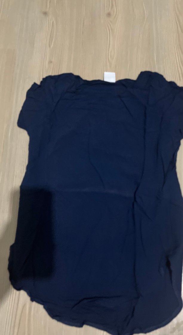 Kadın Lacivert Keten Kısa Kollu Tişört - Görsel 2