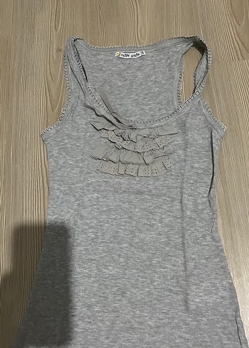 Gri Fırfırlı Kolsuz Yüksek Yakalı Kadın Atlet - Görsel 2