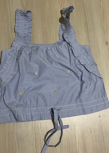 Kız Çocuk Gri Nakışlı Denim Bluz - Görsel 3