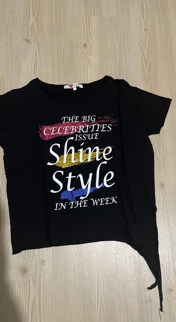 Siyah Parlak Baskılı Hamile Tişörtü - Görsel 2