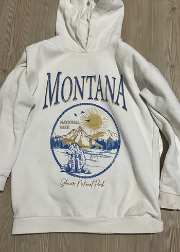 Beyaz Baskılı Kadın Kapüşonlu Sweatshirt - Görsel 3