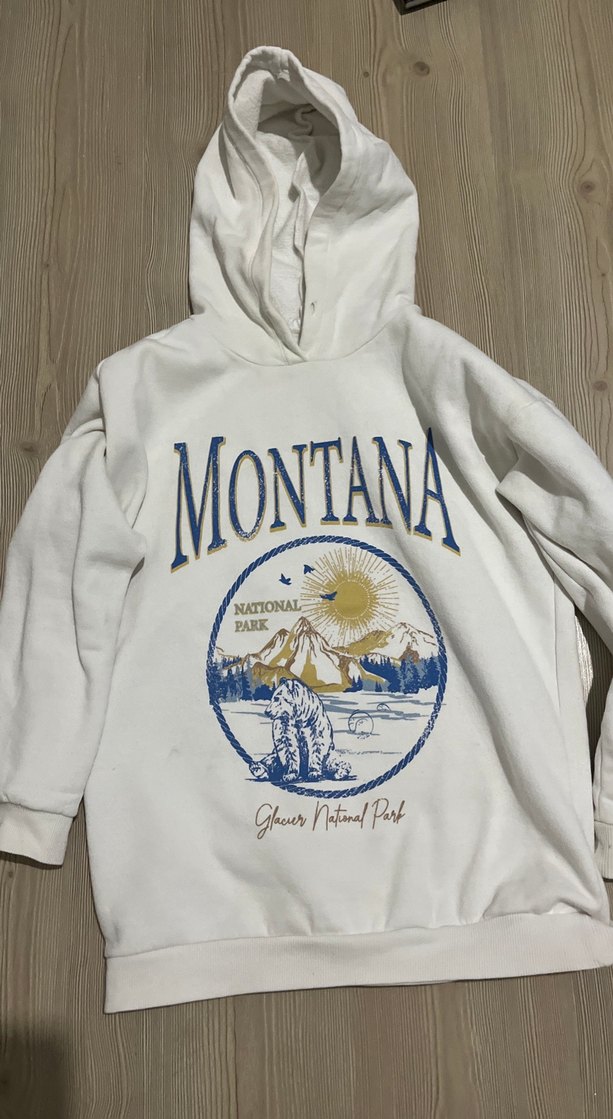 Beyaz Baskılı Kadın Kapüşonlu Sweatshirt - Görsel 2