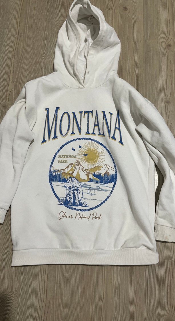 Beyaz Baskılı Kadın Kapüşonlu Sweatshirt - Görsel 3