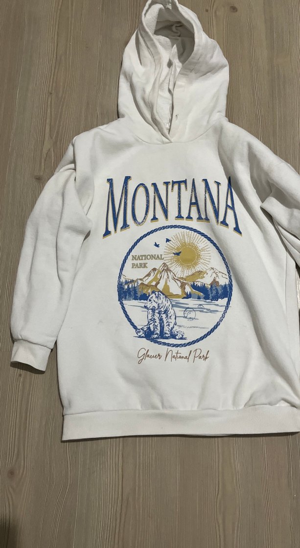 Beyaz Baskılı Kadın Kapüşonlu Sweatshirt - Görsel 4