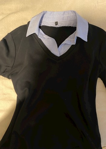 Gömlek yaka siyah bluz - Görsel 2