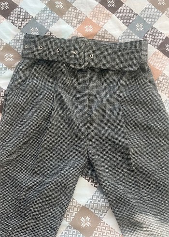 Gri Midi Kemerli Kadın Kumaş Pantolon