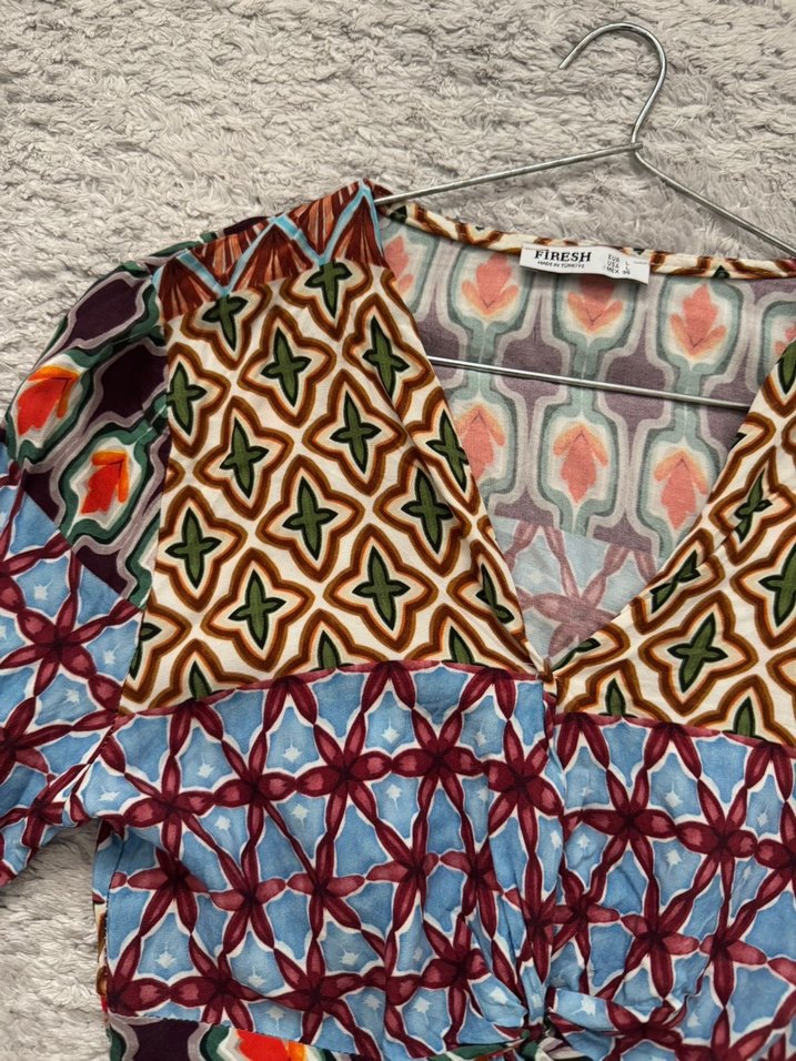 Bohem Çok Renkli Bağlama Detaylı Kadın Bluz - Görsel 2