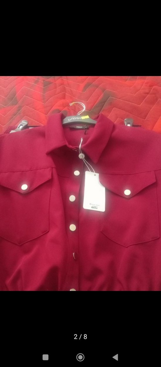 Bordo Düğmeli Uzun Kollu Salaş Elbise - Görsel 5