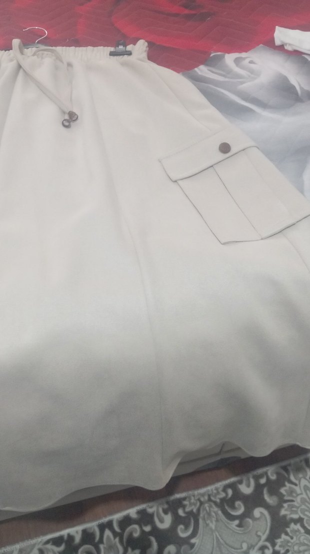 Düğmeli Bej Uzun Kadın Etek - Görsel 3