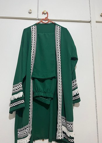 Yeşil Nakışlı Uzun Kadın Kimono