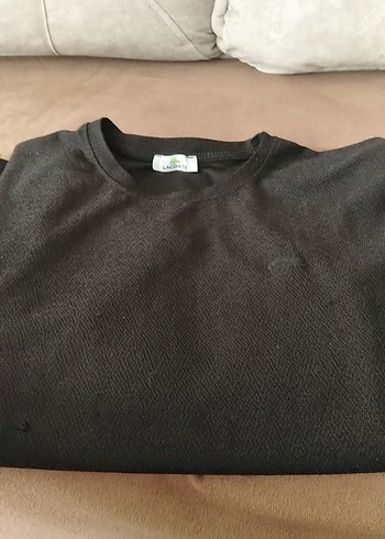 l Beden Orjinal Lacoste Erkek Siyah kısa Kollu Sweatshirt