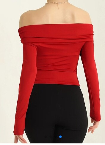 Madonna yaka bluz koyu kırmızı - Görsel 2
