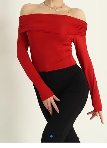 Madonna yaka bluz koyu kırmızı - Görsel 3