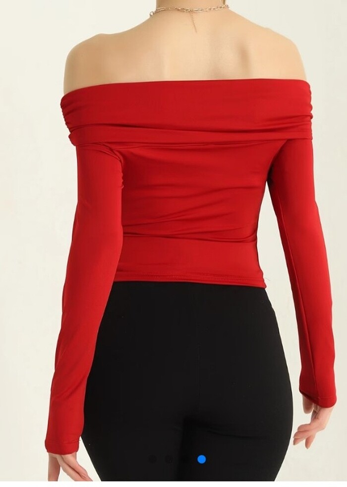 Madonna yaka bluz koyu kırmızı - Görsel 2