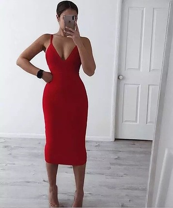 m Beden kırmızı Renk Hervé Léger tarzı bandaj elbise