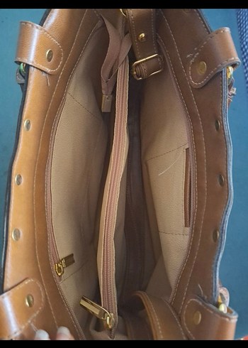 VAKKO Kahverengi Tokalı Bej Deri Kadın Çanta - Görsel 5