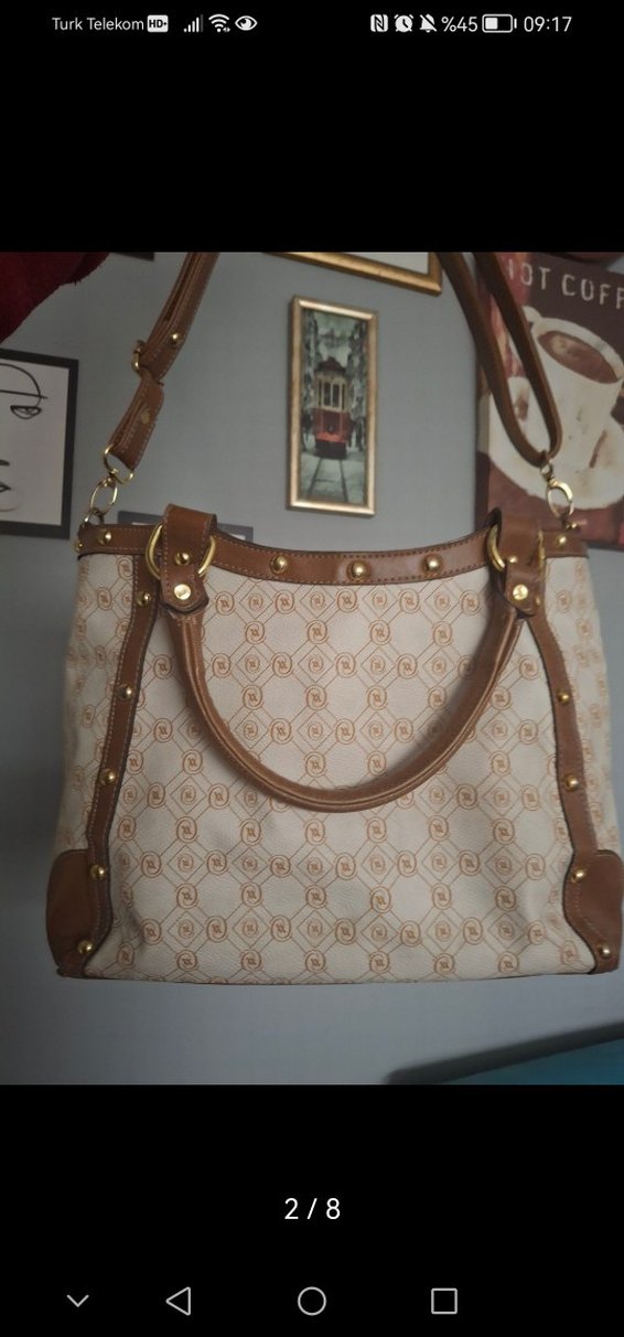 VAKKO Kahverengi Tokalı Bej Deri Kadın Çanta - Görsel 4