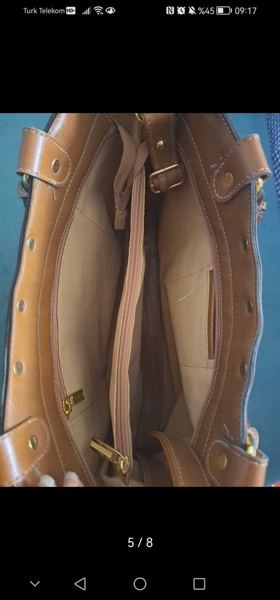 VAKKO Kahverengi Tokalı Bej Deri Kadın Çanta - Görsel 5