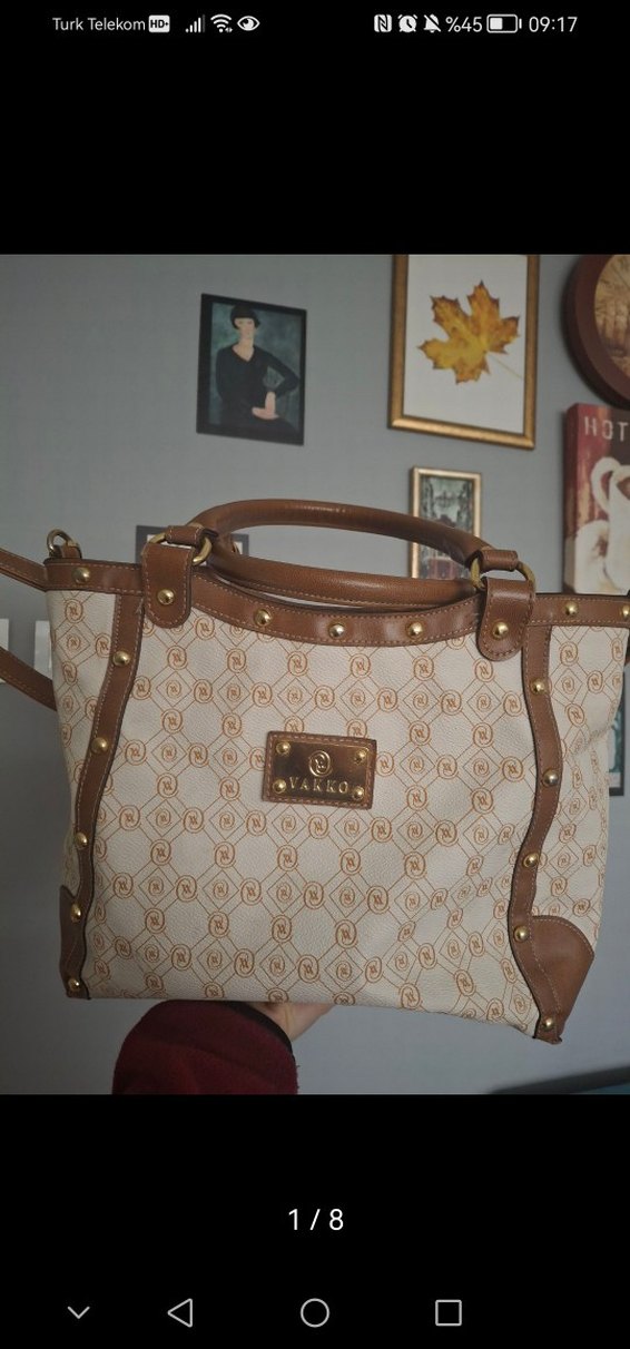 VAKKO Kahverengi Tokalı Bej Deri Kadın Çanta - Görsel 2