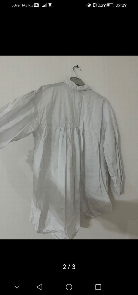 Beyaz Baskılı Keten Gömlek - Görsel 2