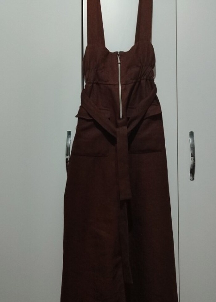 Kahverengi salopet elbise - Görsel 2