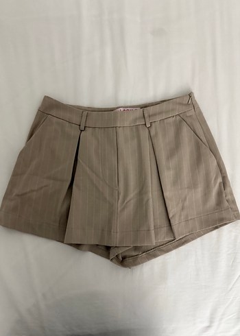 Bej Pilili Mini Şort Etek