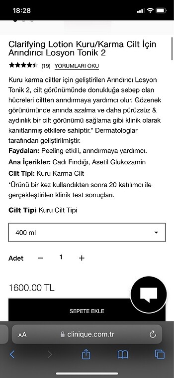 Clinique Clinique Arıdınrıncı 400 ml Tonik