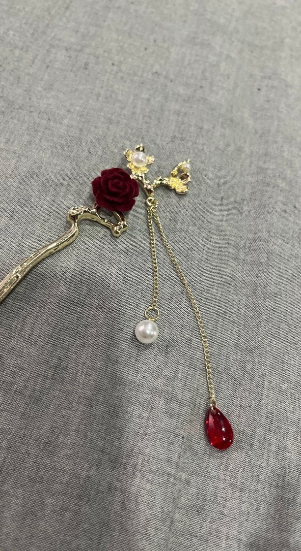 Bordo Püsküllü Vintage Saç Tokası - Görsel 3