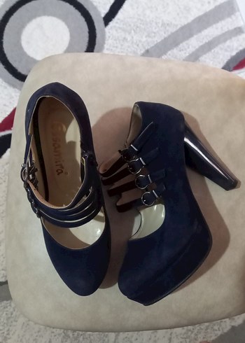 Mavi Platform Topuklu  süet Kadın Ayakkabı - Görsel 2