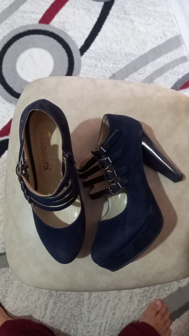 Mavi Platform Topuklu  süet Kadın Ayakkabı - Görsel 2