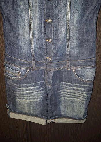 Kadın Lacivert Denim Şort Tulum - Görsel 5