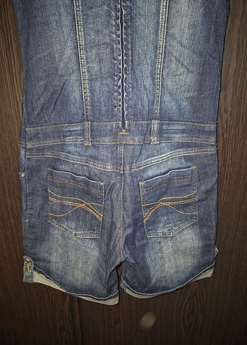 Kadın Lacivert Denim Şort Tulum - Görsel 6