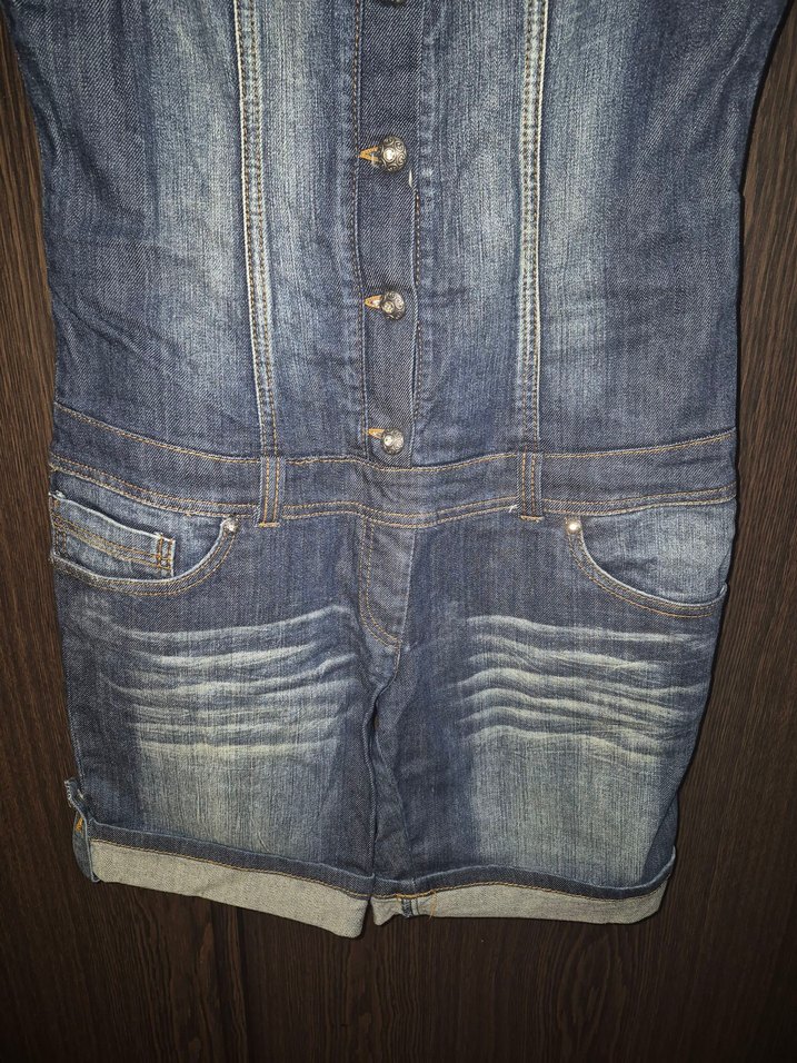 Kadın Lacivert Denim Şort Tulum - Görsel 5