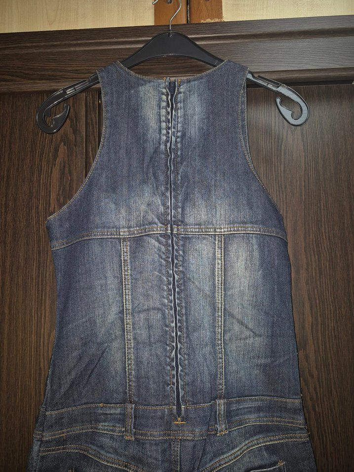 Kadın Lacivert Denim Şort Tulum - Görsel 4